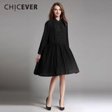 CHICEVER Winter Thick Chiffon Pleated Dress Female Long Sleeve Plus Size Black Women Dresses Clothes Fashion Vestidos New 2018