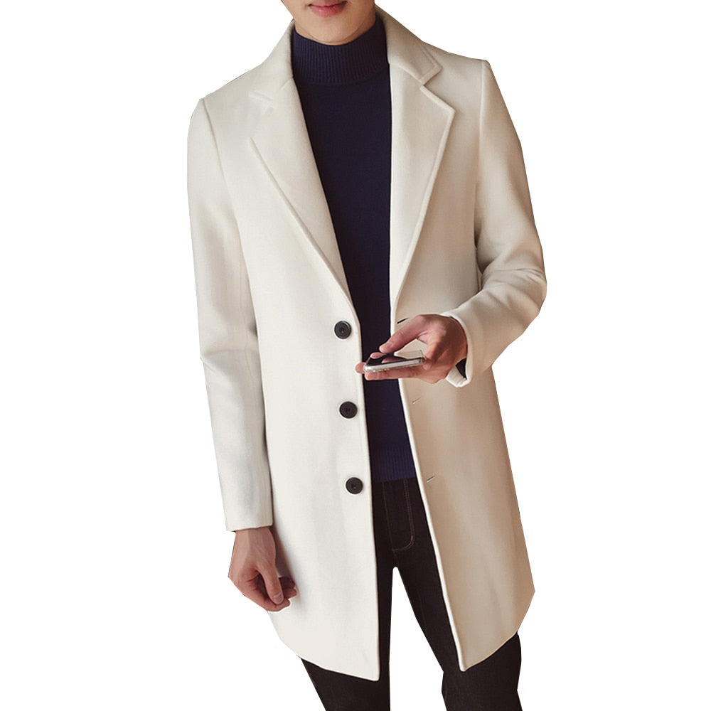 New 2018 Winter Fashion Men's Solid Color Single Breasted Trench Coat / Male Casual Slim Long Woolen Cloth Coat Large Size 5XL