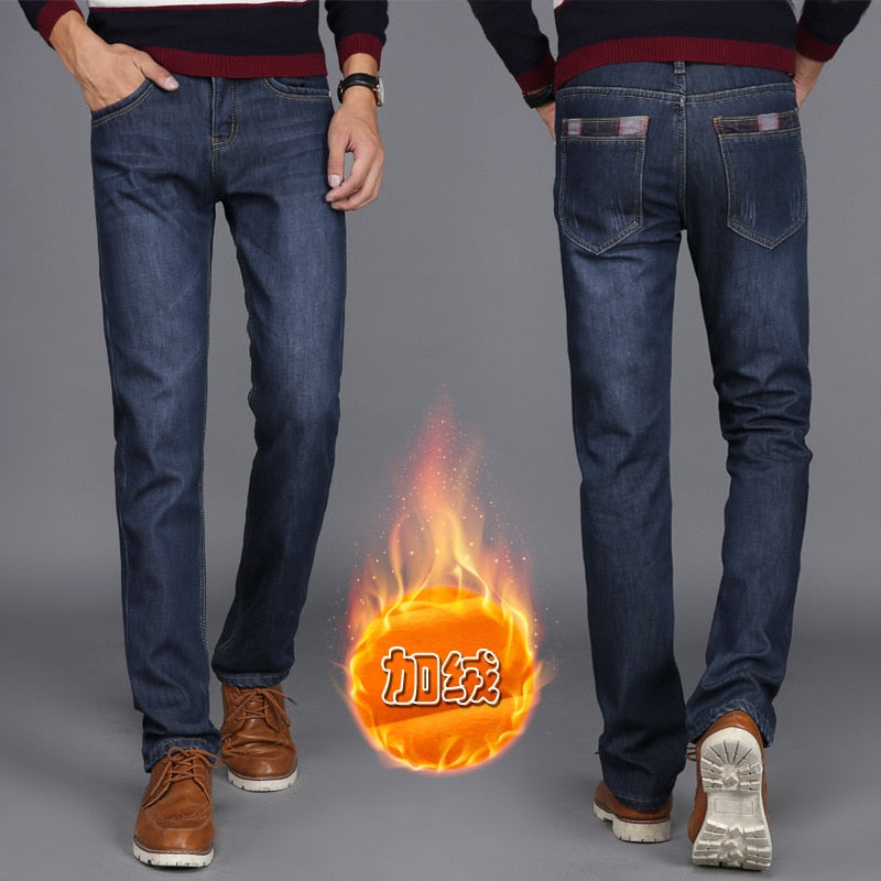 2018 New Fashion Brand Men Winter Thick Warm Fleece Denim Jeans Mens Keep Warm Overalls Trousers Washed Pants Plus Size 38