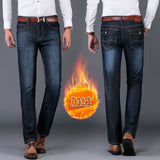 2018 New Fashion Brand Men Winter Thick Warm Fleece Denim Jeans Mens Keep Warm Overalls Trousers Washed Pants Plus Size 38