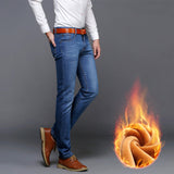 2018 New Fashion Brand Men Winter Thick Warm Fleece Denim Jeans Mens Keep Warm Overalls Trousers Washed Pants Plus Size 38