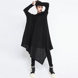 [EAM] 2019 New Spring  Winter High Collar Long Sleeve Black Irregular Hem Loose Big Size Long Dress Women Fashion Tide JG636
