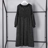 [EAM] 2019 New Spring  Winter V-collar Long Lantern Sleeve Back Lurex Striped Stitch Loose Brief Dress Women Fashion Tide JI625