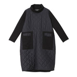 [EAM] 2019 New Spring  Winter High Collar Long Sleeve Black Pocket Cotton-padded Warm Loose Dress Women Fashion Tide JK660