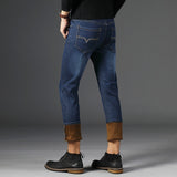 2018 New Fashion Brand Men Winter Thick Warm Fleece Denim Jeans Mens Keep Warm Overalls Trousers Washed Pants Plus Size 38