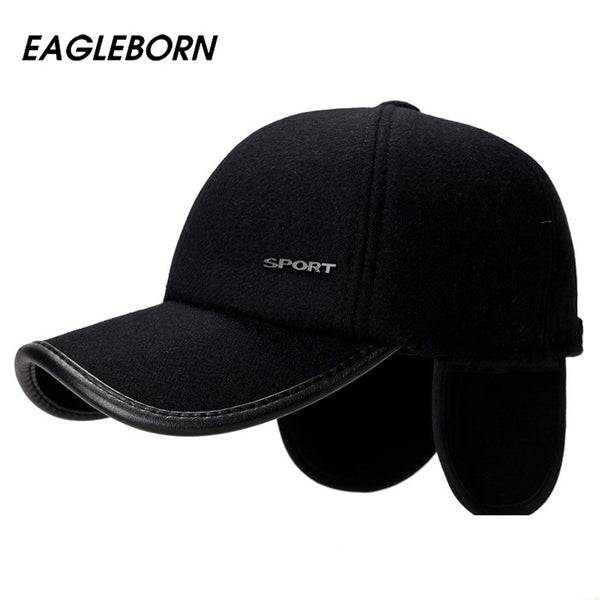 EAGLEBORN Brand New 2019 High Quality Baseball Cap Winter Hat Fashion Hats & Caps Men Thick warm earmuffs Snapback Winter Cap