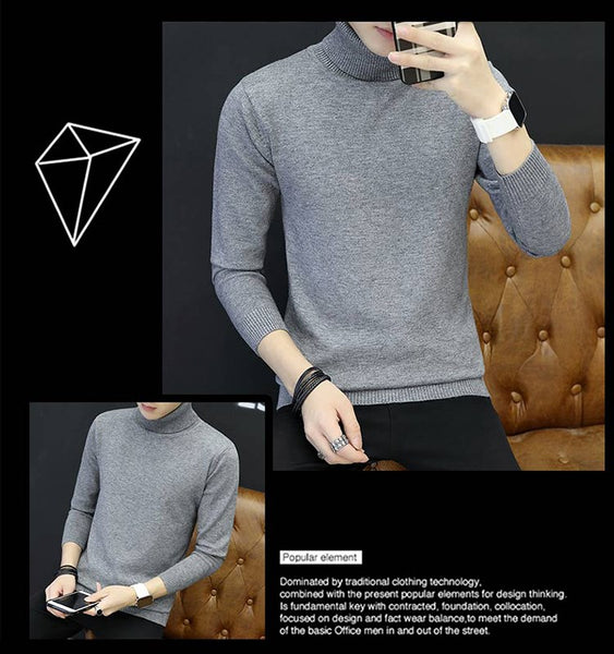 The new winter 2019 cultivate one's morality round collar knitwear fashion men's clothing of pure color coat