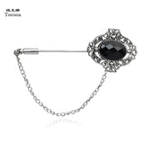 Tocona Antique Silver Black Crystal Lapel Stick Brooches Pins for Women Men Tie Hat Scarf Suit Brooch Jewelry Accessories 3706